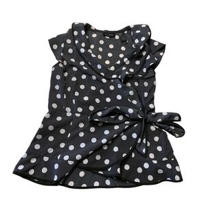 Axcess by Liz Claiborne | Polkadot Black White Ruffle Button Down Shirt